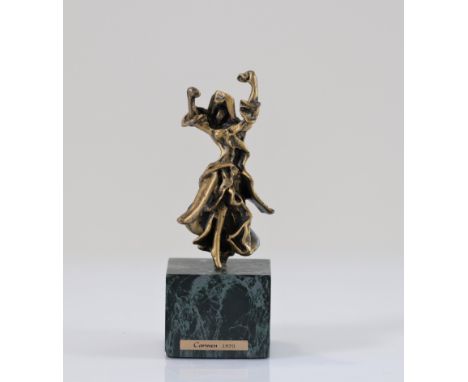  Salvador Dali. "Carmen with the rattlesnakes". 1970. Bronze with nuanced golden patina on stone plinth. Signed on the back "