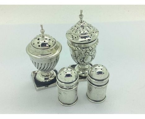A Pair of Victorian Hallmarked Silver Novelty Miniature Salt and Pepper Shakers, J.G&amp;S, Birmingham 1900, of plain cylindr