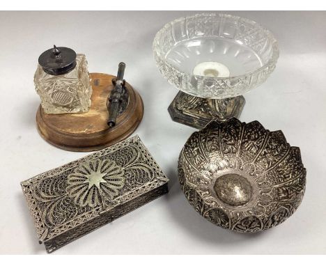 A Highly Decorative Filigree Hinged Box, with flowerhead decoration to centre, together with a decorative Continental style b