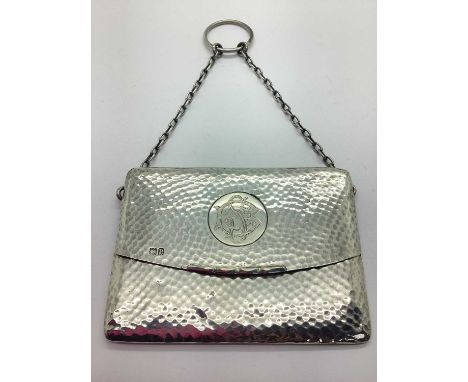 An Edwardian Hallmarked Silver Chatelaine Card Case, Sampson Mordan, Birmingham 1910, in the form of a purse, with allover pl