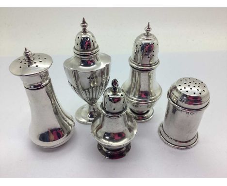 A Collection of Hallmarked Silver Pepperettes, of various designs and sizes, including Chester hallmarked (total weight 105gr