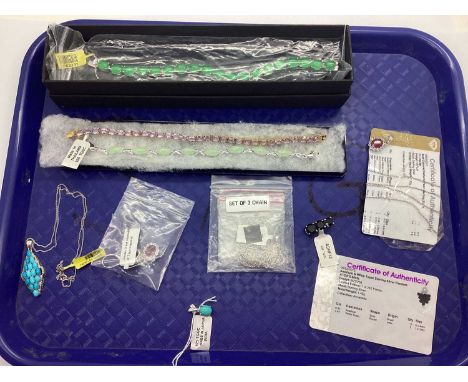 A Collection of Modern "925" Stone Set Jewellery, to include decorative cluster pendant, suspended on a fine link chain, TGGC