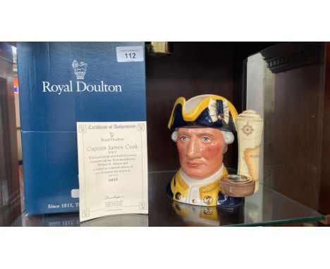 Royal Doulton Character Toby jug Captain James Cook fitted with compass, comes with box and certificate. 