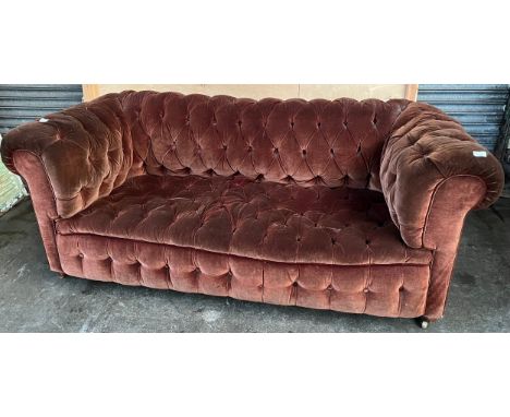 19th century antique Chesterfield material sofa. [77x195x83cm] 