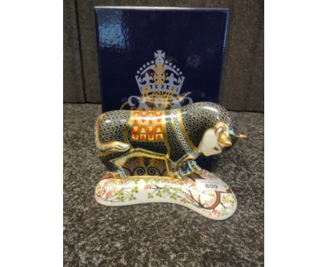 Large Royal crown Derby Grecian bull with button stopper and box 