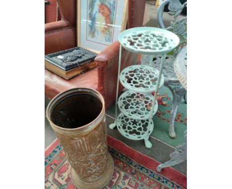 Brass stick stand together with a four tier pot stand. 