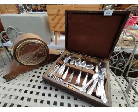 Canteen of cutlery together with art deco mantle clock 