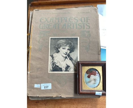 Collection of 'Examples of Great Artists' magazines together with small portrait of lady 