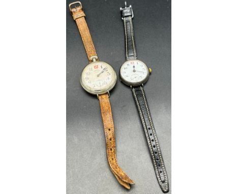 Antique 925 silver wrist watch with leather strap together with a WW1 Ingersol Midget Wrist watch dated 1916- has Ingersol pa
