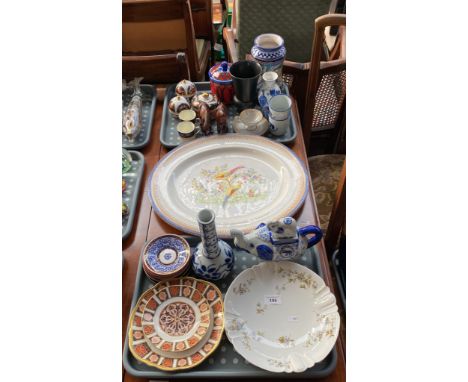 Two trays of collectable odds to include Large bird design platter by Royal Worcester, The Baroness Crown imari design items,