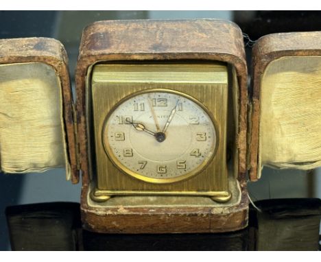 Early Zenith travel/alarm clock with original case, Fabrication Zenith Francaise 16771 -  chip to glass at 4 o clock 