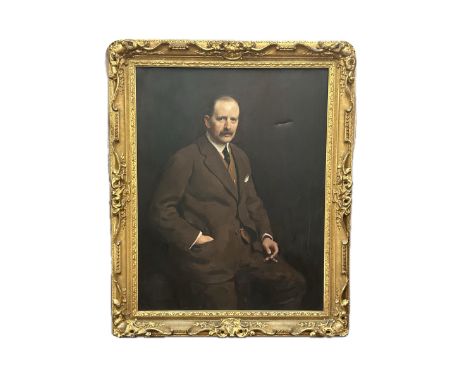 20th Century English school oil on canvas, large three quarter length portrait of a gentleman in gilt frame. 'Frank Copnall b