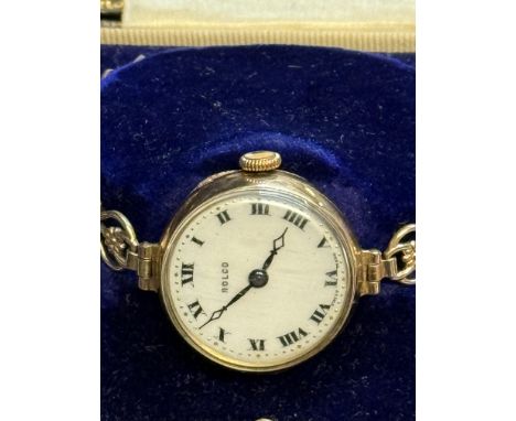 9ct Gold vintage Rolco ladies wristwatch, manual wind movement. Currently ticking, keeping good time over a short testing per