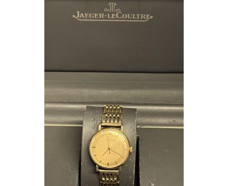 Jaeger-LeCoultre 9ct Gold case & strap vintage wristwatch. All round very good condition, currently ticking & keeping good ti