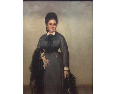 Victorian oil on canvas full length portrait of a lady, unsigned. (Framed A.F) Size including frame 75 cm x 66 cm 