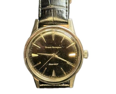 Girard-perregaux sea hawk vintage wristwatch with black dial & silver batons. Manual wind movement, all round very good condi