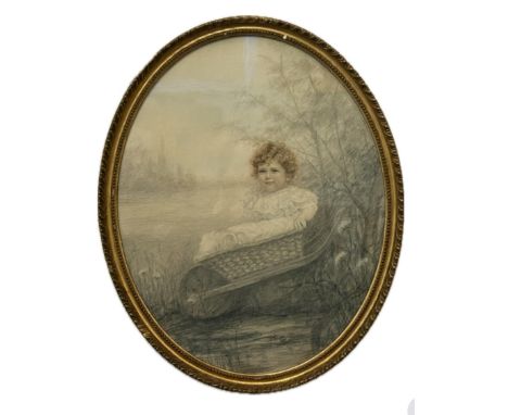 Watercolour & pastel portrait in oval gilt frame 