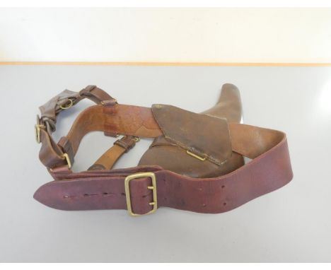 WW1 era British Army Sam Browne leather belt with holster.