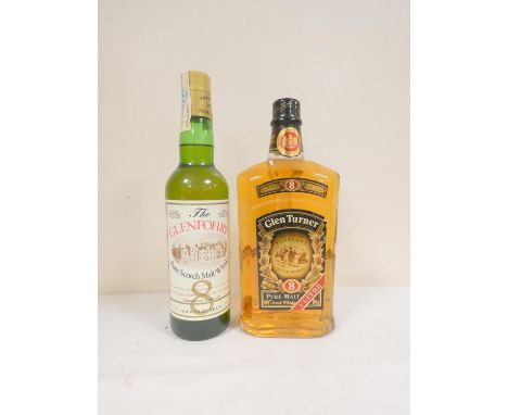 The Glenfohry 8 years old pure scotch malt whisky, Bottled circa 1980s, with Glen Turner 8 years old pure malt scotch whisky,