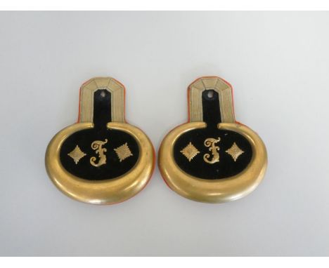 c1880s Prussian epaulettes of brass and velvet construction bearing the rank of Captain (Hauptmann). (2)