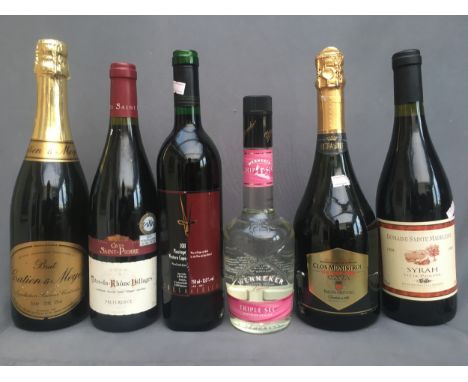 Six mixed bottles to include GRATIEN &amp; MEYER Brut Saumur sparkling wine 75cl 12% abv., CLOS MONISTROL 1998 Cava 75cl 12% 