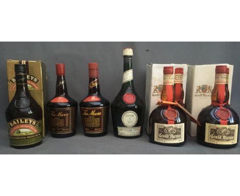 Six bottles of mixed alcohol to include GRAND MARNIER fine old cognac brandy liqueur 38.5£ abv. 70cl boxed x2, TIA MARIA liqu