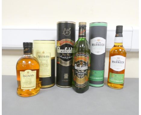 Aberfeldy 12 years old Highland single malt scotch whisky, 70cl, 40% vol, with Glenfiddich 1991 special old reserve 70cl, 40%