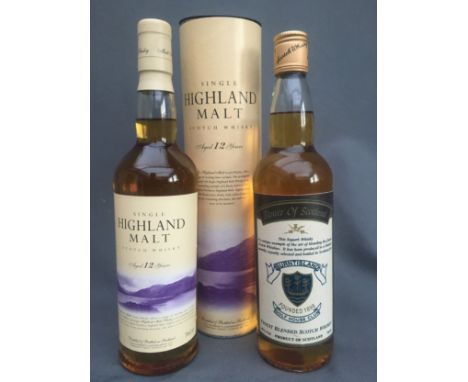 FLOWER OF SCOTLAND Burntisland Golf House Club blended Scotch whisky 40% abv. 70cl vol and HIGHLAND MALT single malt Scotch w