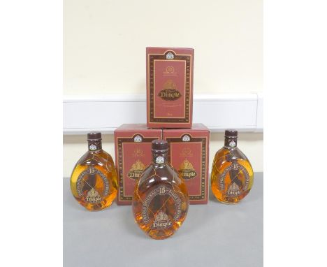 Three bottles of Dimple 15 years old blended scotch whisky, Selected blended and bottled by J. Haig &amp; Co Edinburgh, 75cl,