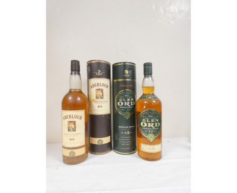 Glen Ord 12 years old single malt scotch whisky, 1 Litre, 40% vol, with Aberlour 10 years old pure single highland malt scotc