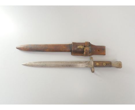 British Lee Metford 1888 MKI type II pattern bayonet with double edged blade marked indistinctly "Wilkinson, London'' to the 