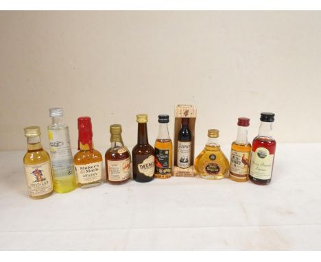 Box containing a large collection of 5cl mixed alcoholic miniatures to include blended whisky, a 1978 Knockando 43% ABV minia
