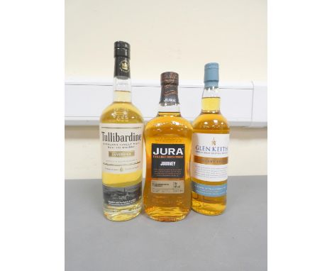 Jura Journey single malt scotch whisky, 70cl, 40% vol, Glen Keith Distillery Edition 70cl 40% vol, and Tullibardine Sovereign