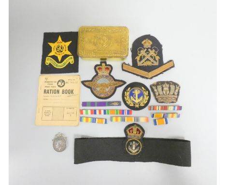 Militaria to include a WW1 Princess Mary 1914 Christmas tin, WW1 War Medal&nbsp;(name erased), WW1 Royal Navy Petty Officers 