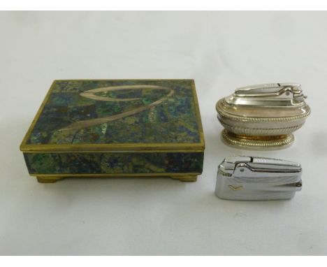 A Ronson table lighter, another lighter and a decorative cigarette box