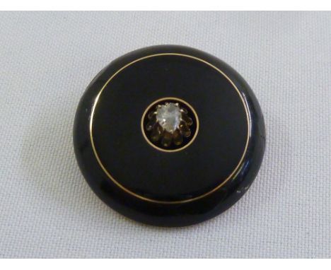 A Victorian gold, diamond and enamel mourning brooch, tested 15ct