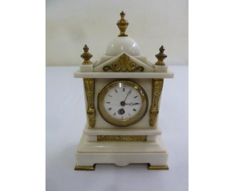A marble and gilt metal architectural mantle clock, circular enamel dial, Roman numerals, A/F