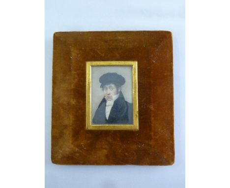 A hand painted late 19th century miniature portrait of a young gentleman, 7 x 5cm