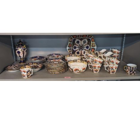 Royal Crown Derby Imari pattern part tea service to include saucers, cups, a square twin handled dish, along with some earlie
