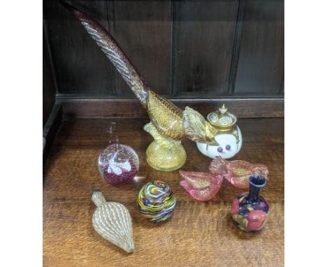 A mixed lot to include a Moorcroft vase, a Venetian glass bird and others, together with a Royal Worcester incense jarLocatio