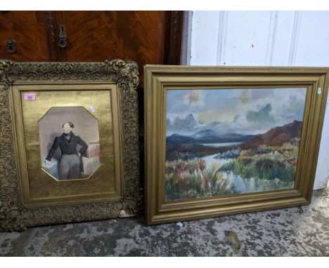 J.H - river landscape with hills to the distance - oil on canvas, signed with artist monogram to the lower right corner, 46x6