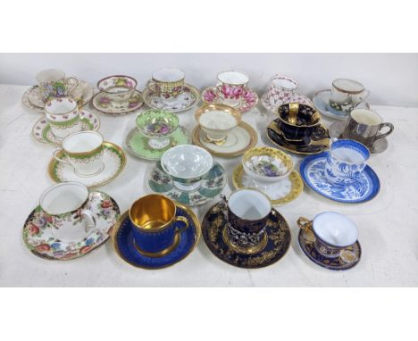 A collection of 19th century and later porcelain cabinet cups and saucers to include Cauldon, Paragon, one painted with roses