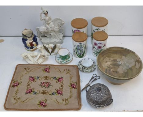 Ceramics to include a pair of late 19th century cream glazed vases, Royal Worcester storage jars, Staffordshire pottery and o