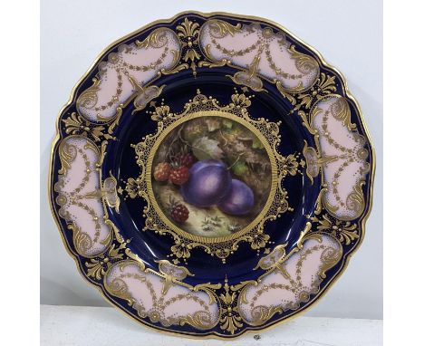A late 19th/early 20th century Royal Worcester cabinet plate, painted with fruit to the centre, signed Richard Sebright, 22cm