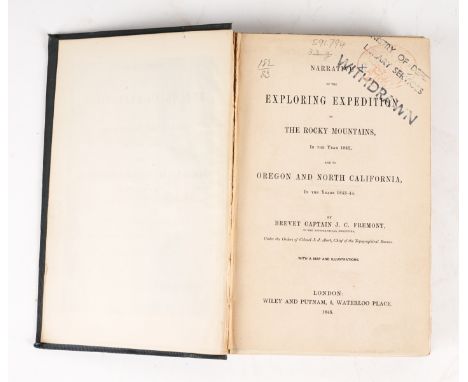 FREMONT, J. C. (1813-90). Narrative of the Exploring Expedition to the Rocky Mountains, London, 1846, 8vo, 4 lithographed pla