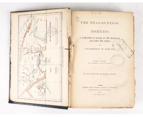 BOCK, Carl (1849-1932). The Head-Hunters of Borneo, London, 1881, large 8vo, folding map, 30 lithographed plates, of which 28