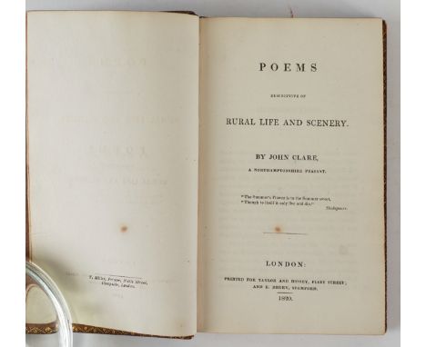 CLARE, John (1793-1864). Poems Descriptive of Rural Life and Scenery, London, 1820, 12mo, half title, attractively bound in c