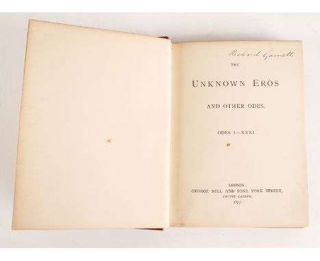 [PATMORE, Coventry (1823-96)]. The Unknown Eros and Other Odes, London, 1877, 8vo, original buckram (faded), with a one-page 