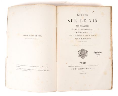 PASTEUR, Louis (1822-95). Etudes sur le Vin, Paris, 1866, large 8vo, 32 lithographed plates printed in colours, original wrap