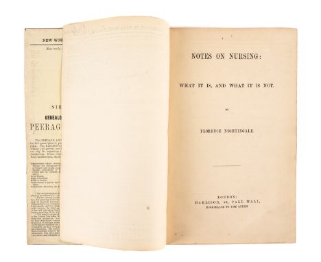 NIGHTINGALE, Florence (1820-1910). Notes on Nursing: What It Is, and What It Is Not, London, [1860], 8vo, table, original dar